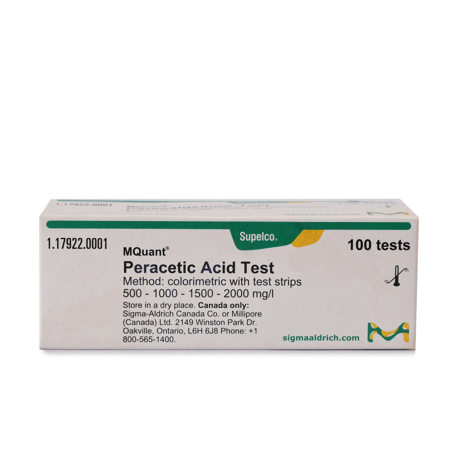 Peracetic Acid Test Method: colorimetric with test strips 20 - 40 - 80 - 120 - 160 mg/l   MQuant®